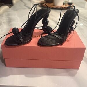 Cult Gaia Black Strappy Heels with Beaded Accents